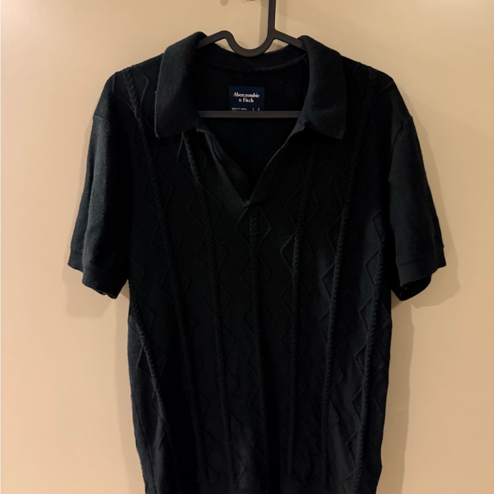 A&F Woven Black Polo Shirt
